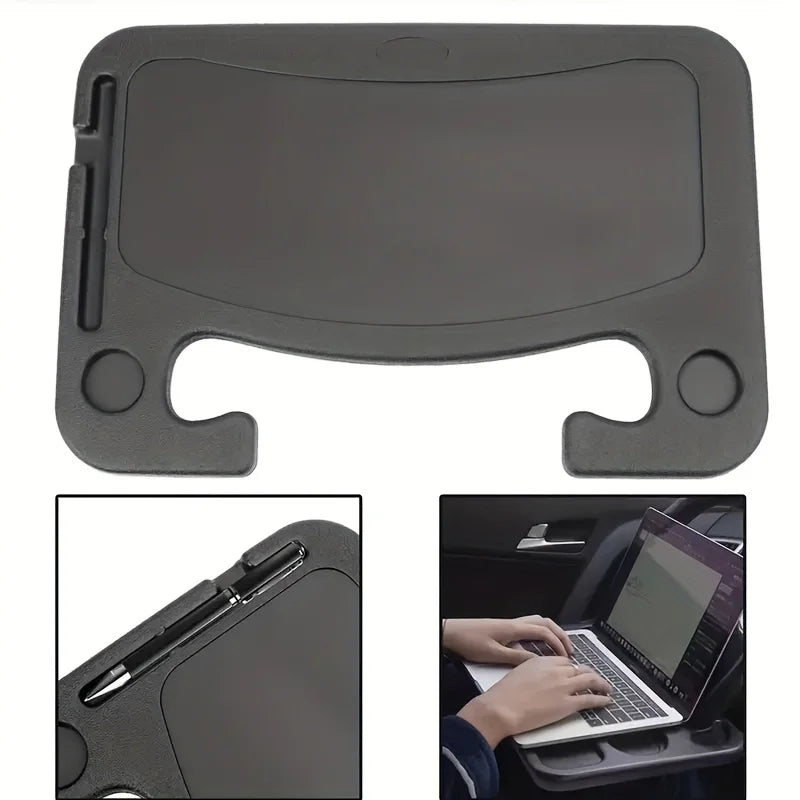 Black laptop tray with additional features on a white background