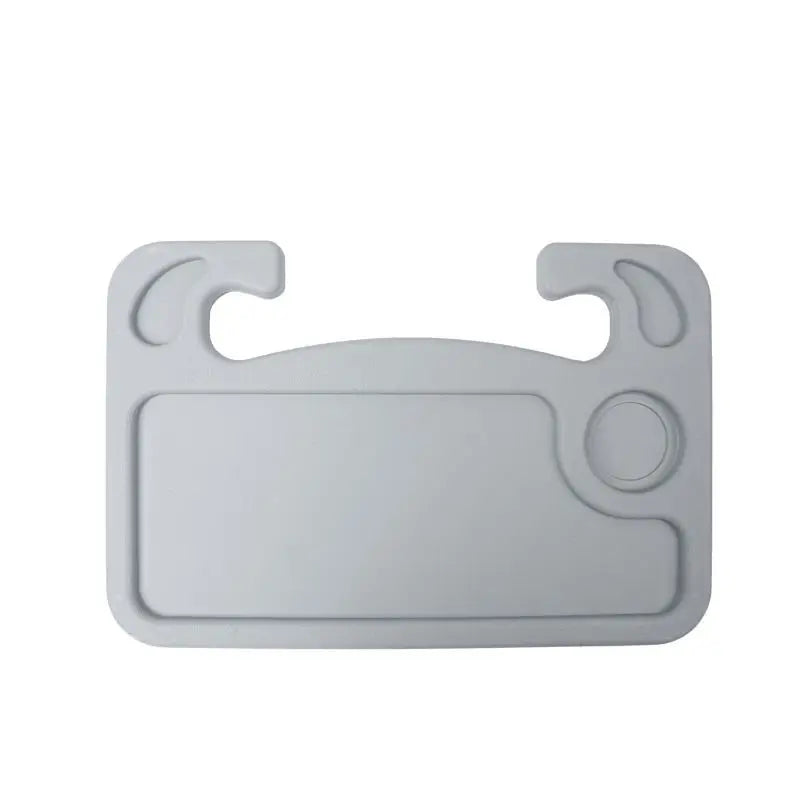 Gray plastic tray with curved handles on a white background