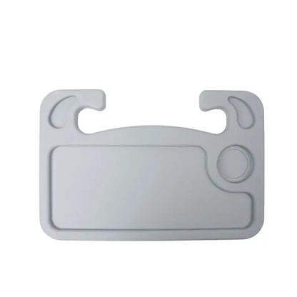 Gray plastic tray with curved handles on a white background